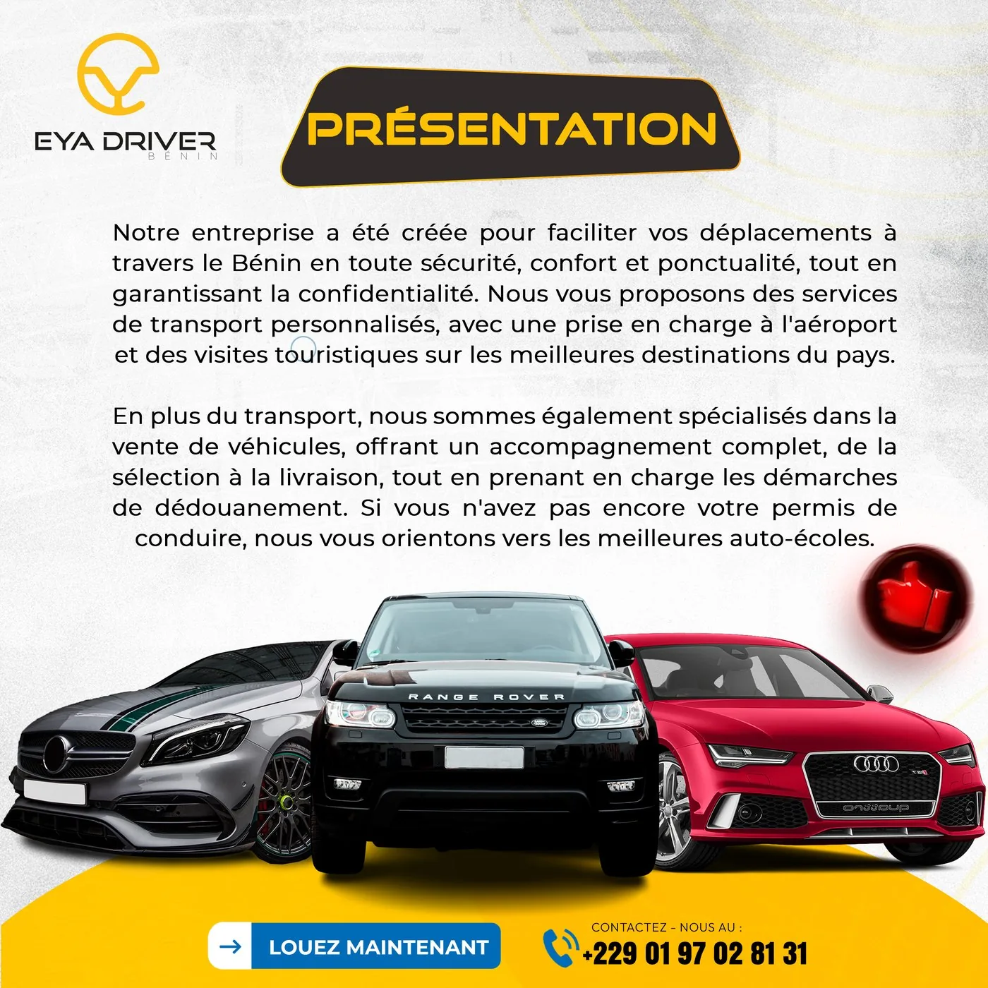 Présentation des services de mobilité Eya Driver au Bénin